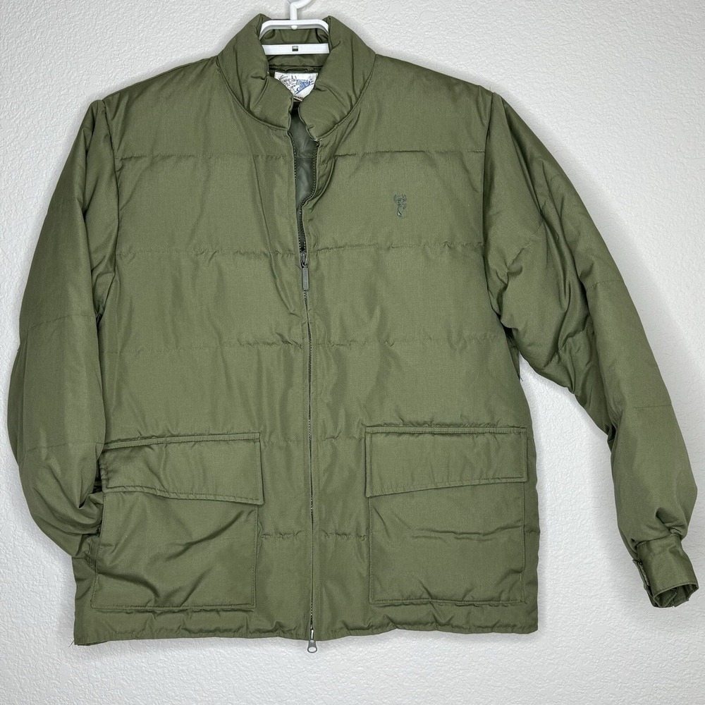 Vintage Trophy Club Goose Down Jacket Men's Large Green Hunting‎ Outdoor Pockets